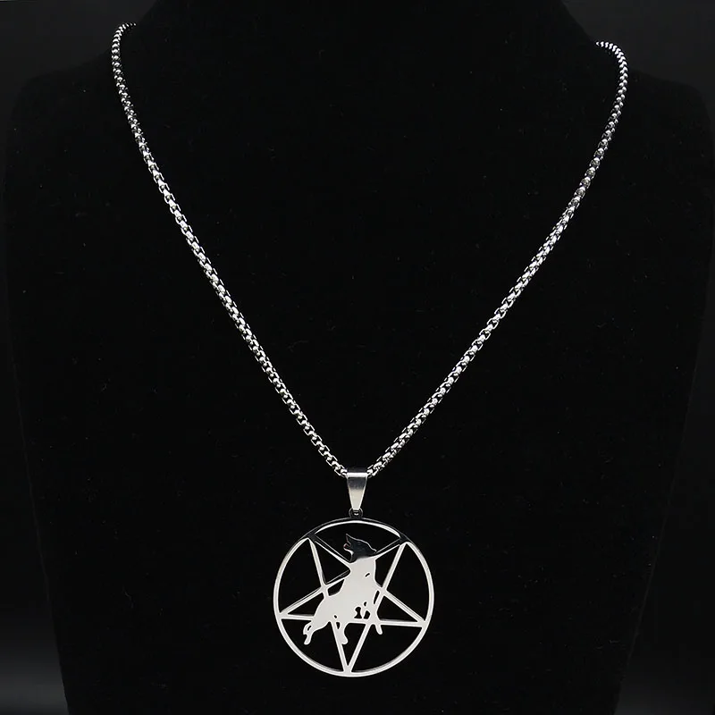 Fashion Pentagram Wolf Stainless Steel Chain Necklace for Women