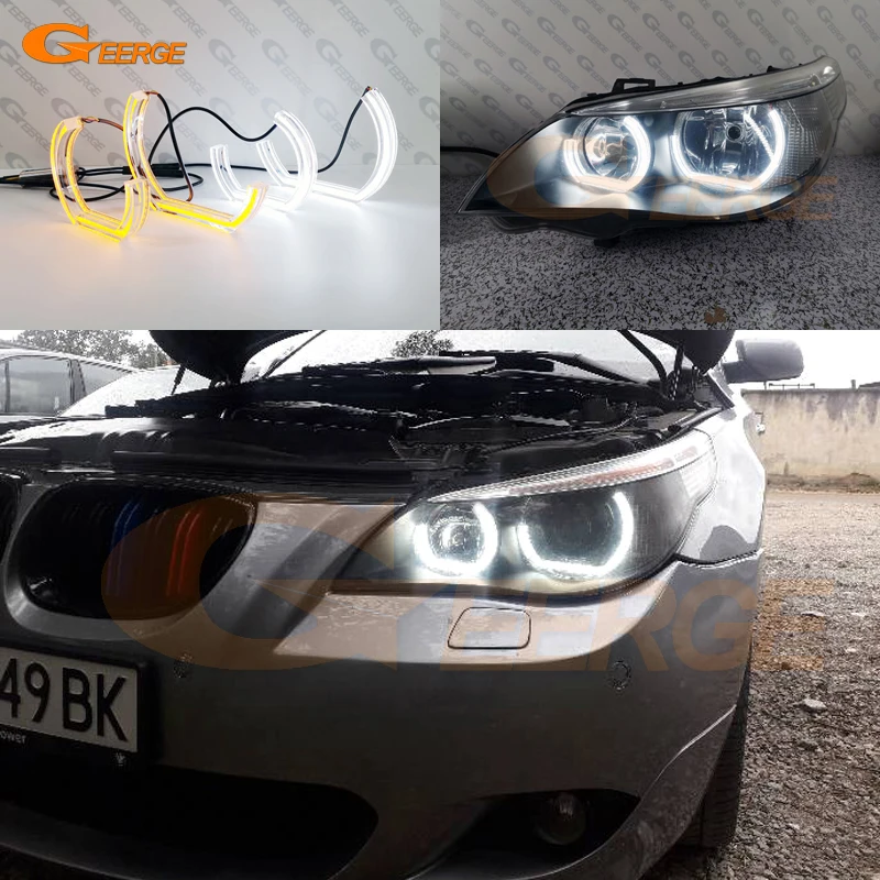 For BMW E60 E61 2003 - 2005 2006 2007 Ultra Bright A/W Switchback Day Light Turn Signal DTM M4 Style LED Angel Eyes Halo Rings