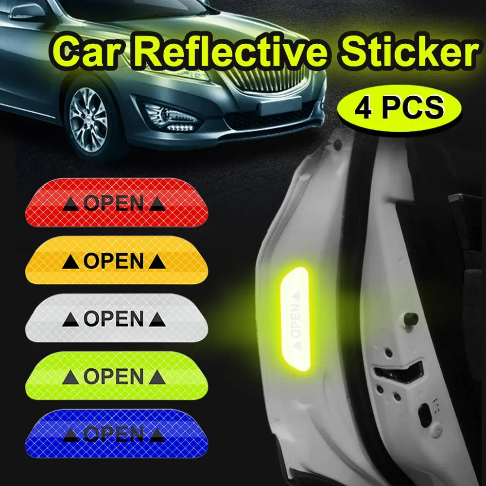 4pcs Car Door OPEN Reflective Sticker Warning Mark For Chevrolet Cruze Aveo Captiva Trax Epica Sail Orlando