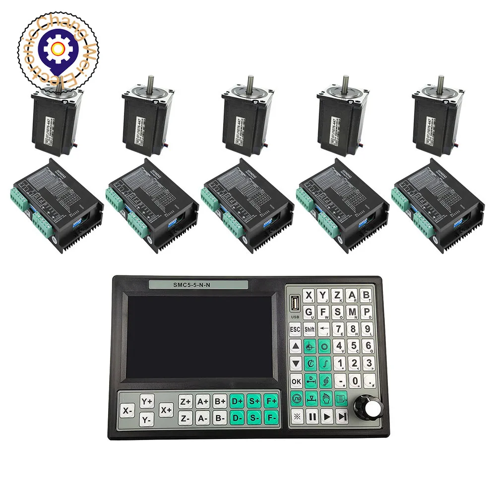 

CNC Controller Mach3 Router 5-axis kit 1pcs Offline SMC5-5-N-N+5pcs motor drives 2DM542+5pcs stepper motors 57J1876-447