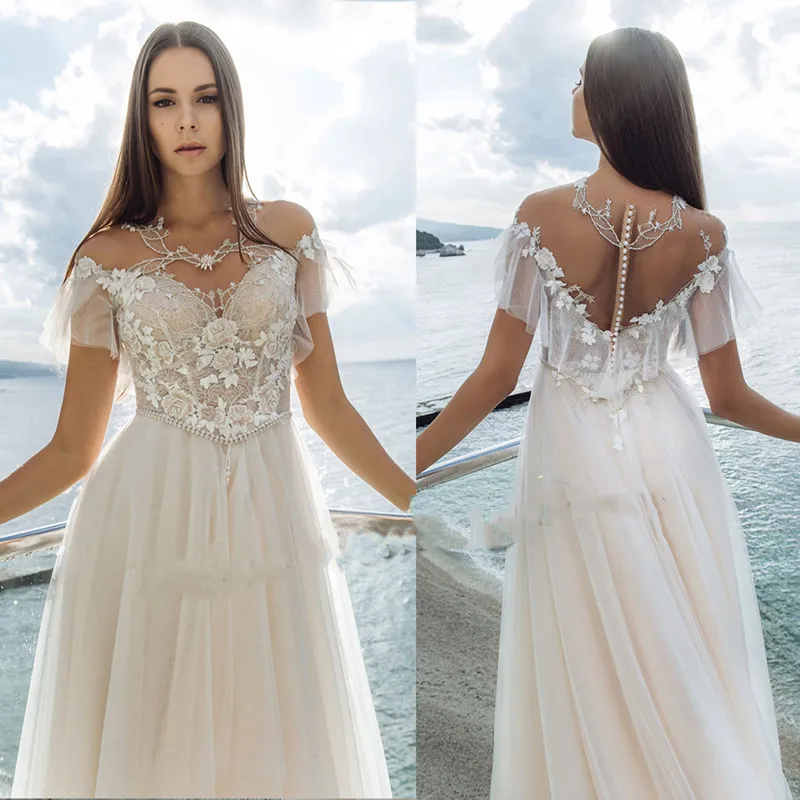 Vestido de novia Vintage para mujer, traje de playa con apliques exquisitos, longitud hasta el suelo, novedad de 2024