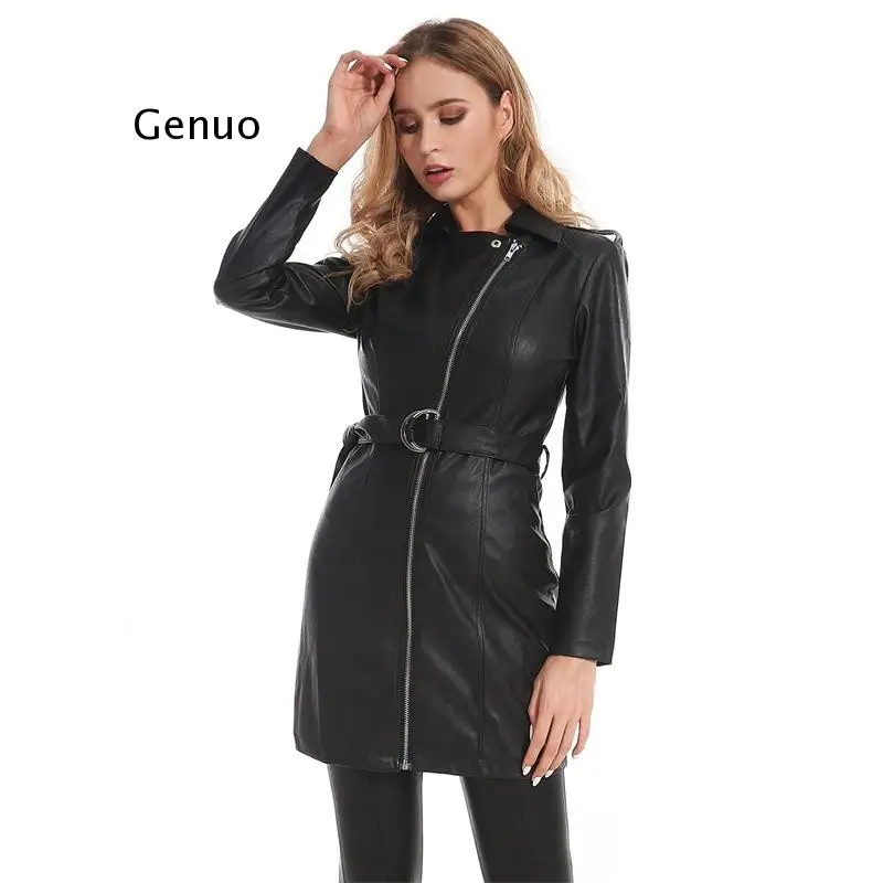 Winter Slim Pu Faux Leather Jacket Women Classic Moto Biker Jacket Autumn Lady Basic Coat Long Women Leather Jacket Outwear