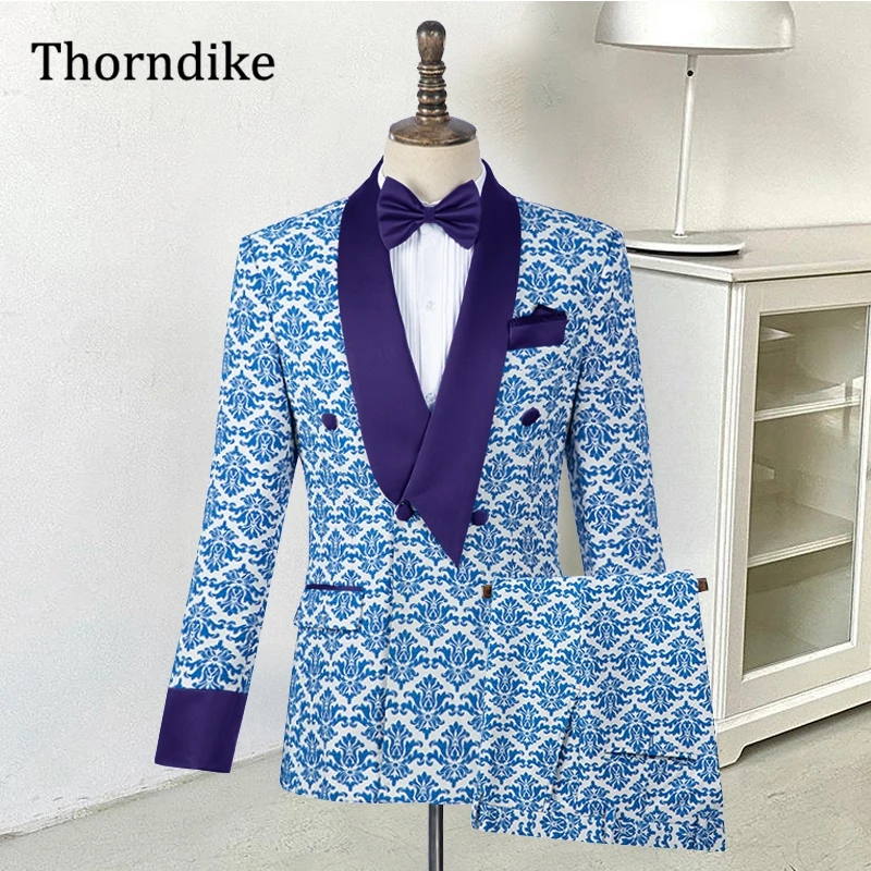 

Thorndike Custom Made,Formal Suit For Men, Shawl Lapel Double Breasted,Print Wedding Diner Wear Tuxedos For Groom Groomsmen 3Pcs