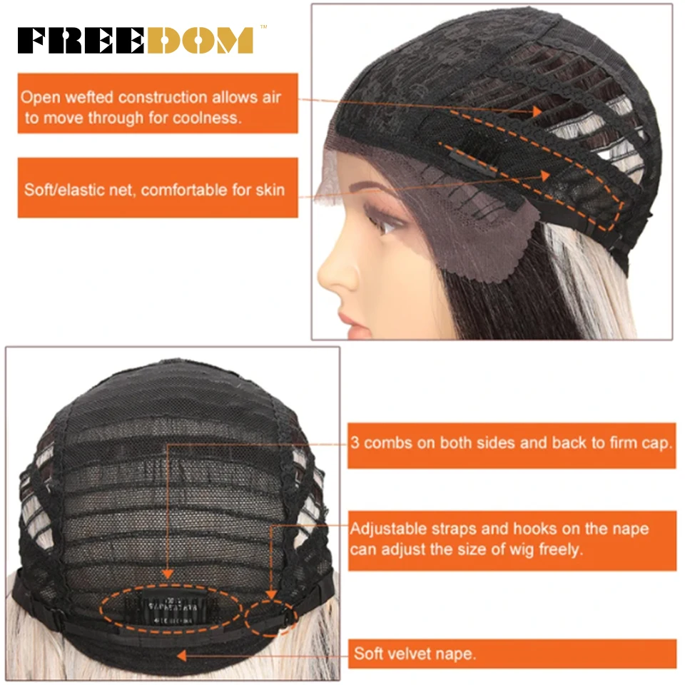FREEDOM Gerade Synthetische Lace-Front-Perücke für Frauen 38 Zoll Lang Ombre Braun Rot Blond Highlight Lace-Frontal-Perücken Cosplay-Perücke – Detail 17