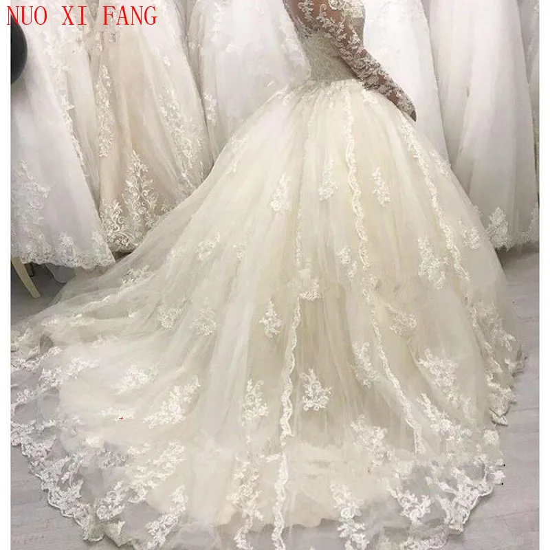 Abito da sposa Vintage in pizzo Applique abito da sposa maniche lunghe abiti da sposa Sweep Train robe de mariee 2023 Vestido de Novia