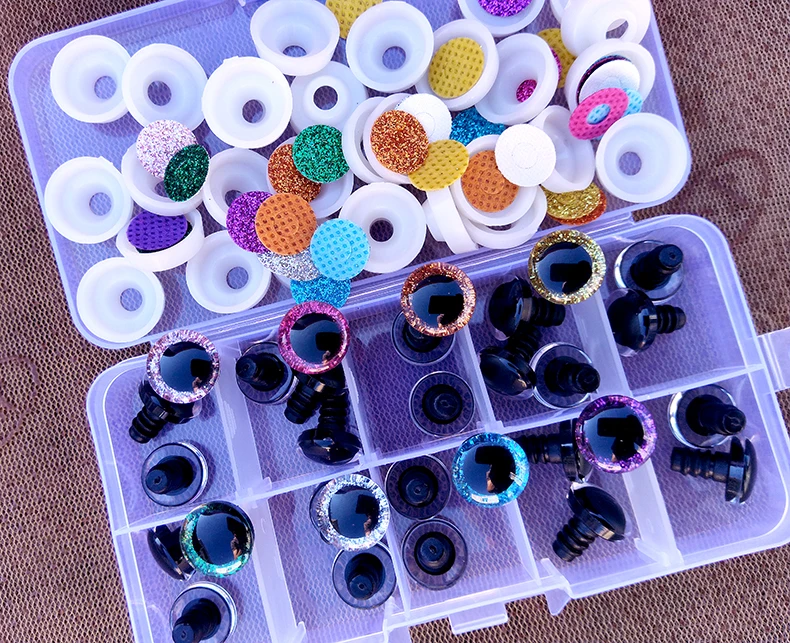 30pcs/Box Clear 3D Glitter Safety Eyes For Toys Puppet Crochet Plastic Safety Toy Eyes Mix Size 9/10/12/14/16mm Amigurumi