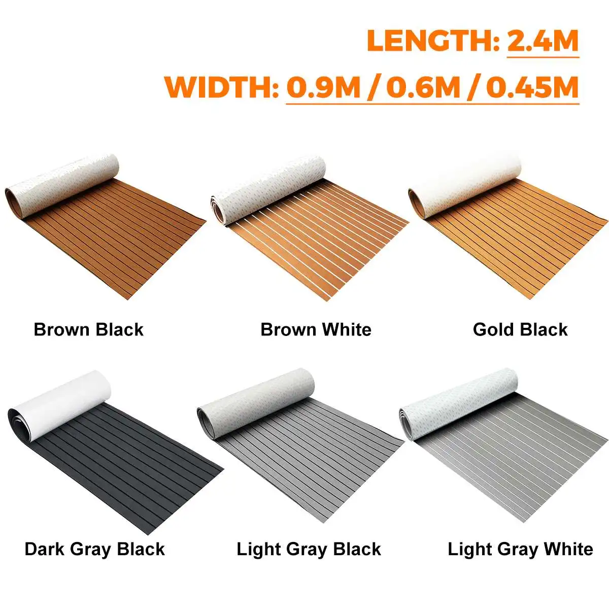 8 Styles 2400mm Self-Adhesive EVA Foam Decking Sheet Faux Teak Synthetic Boat Marine Flooring Accessories Brown Gray Striped