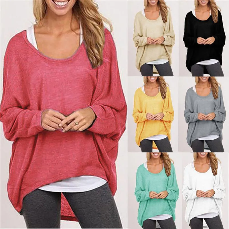 2021 Spring T Shirt Women T-Shirt Oversize Casual Loose Batwing Long Sleeve Tops female Jumper Pullover tunic XXL