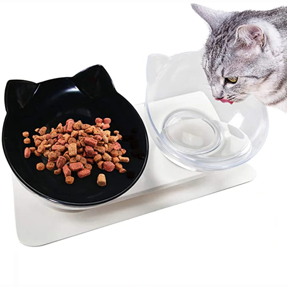 

15° Tilted Cat Bowl Double Dog Dishes Pet Feeder Kitty Feeding Bowls Raised with Stand Kitten Food Water Bowl for Cats or Puppy