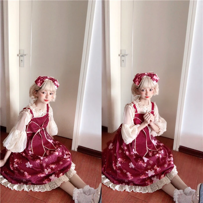 Słodka księżniczka sukienka lolita koronka w stylu vintage bowknot śliczny nadruk wysokiej talii sukienka w stylu wiktoriańskim kawaii dziewczyna gothic lolita jsk loli cos