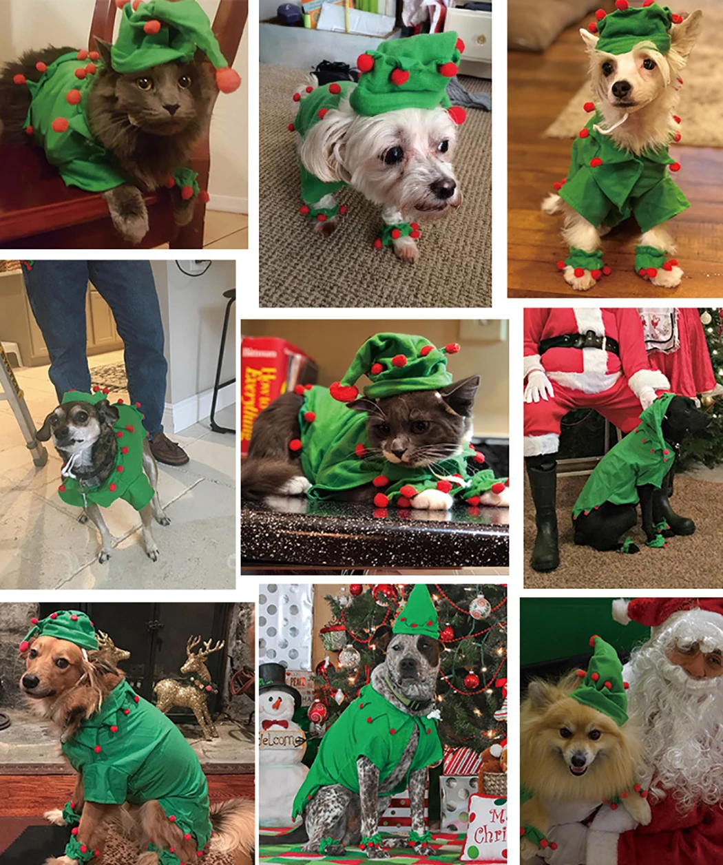 Less Than 5kg Cat Dog Christmas Pet Costumes Set Cute Elf Cosplay Costume Clothes Hat With Leg Sleeves Pet Supplies