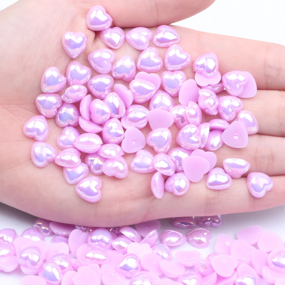 

Half Pearls Flatback Imitation Heart Shape 10mm 1000pcs Glue On Resin Pearls AB Colors Super Shiny For Nail Jewelry Decorations