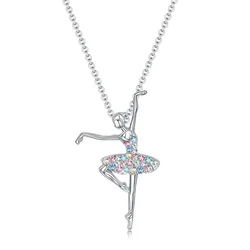 Exquisite Dancing Girl Ballerina Dancer Ballet Pendant Necklace Charm Color Zircon Choker Surprise Jewelry Gift for Girls Women