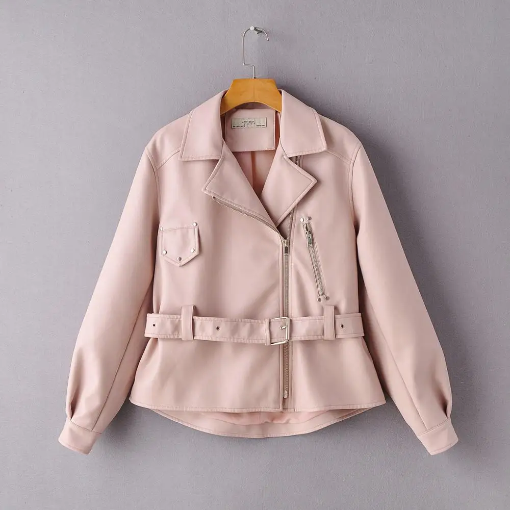 2022 marke Herbst Frauen Faux Leder Jacke Beiläufige Lose Weichen Pu Motorrad Punk Leder Mantel Weibliche Zipper Niet Oberbekleidung Gürtel