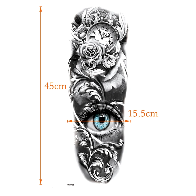 The eyes And Clock Full Arm Waterproof Temporary Tattoos Men Kit Tattoo Arm Sleeves Temporary Tatoo Stickers Fake Tatoo Men