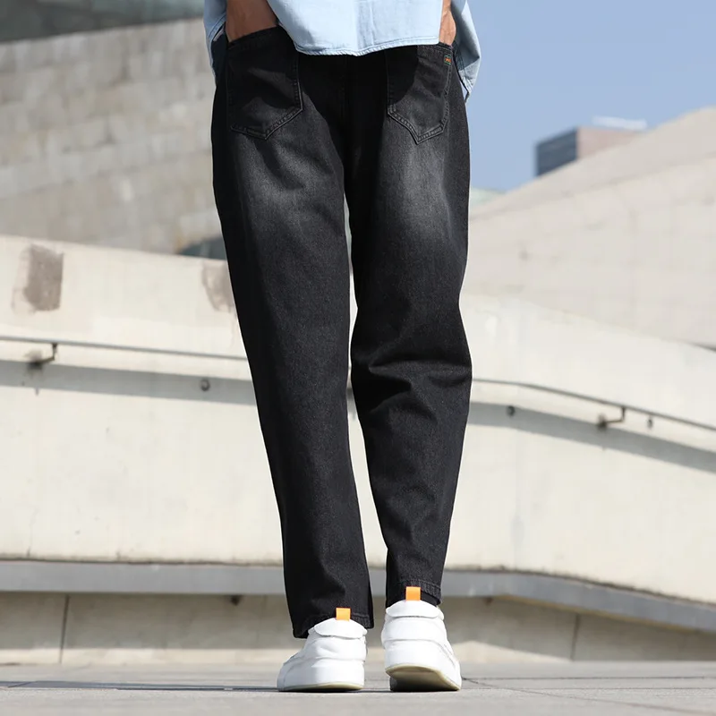 Summer Thin Section Breathable Men's Straight Large Size Loose Denim Jeans Hip Hop  Streetwear Wide Leg Pants  Black Trousers