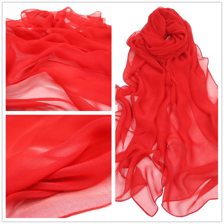 Women Pure Color Georgette Silk Scarf Lady Travel Fashion Monochrome Simulation Scarves and Wraps Female Beach  Shawl Wholesale