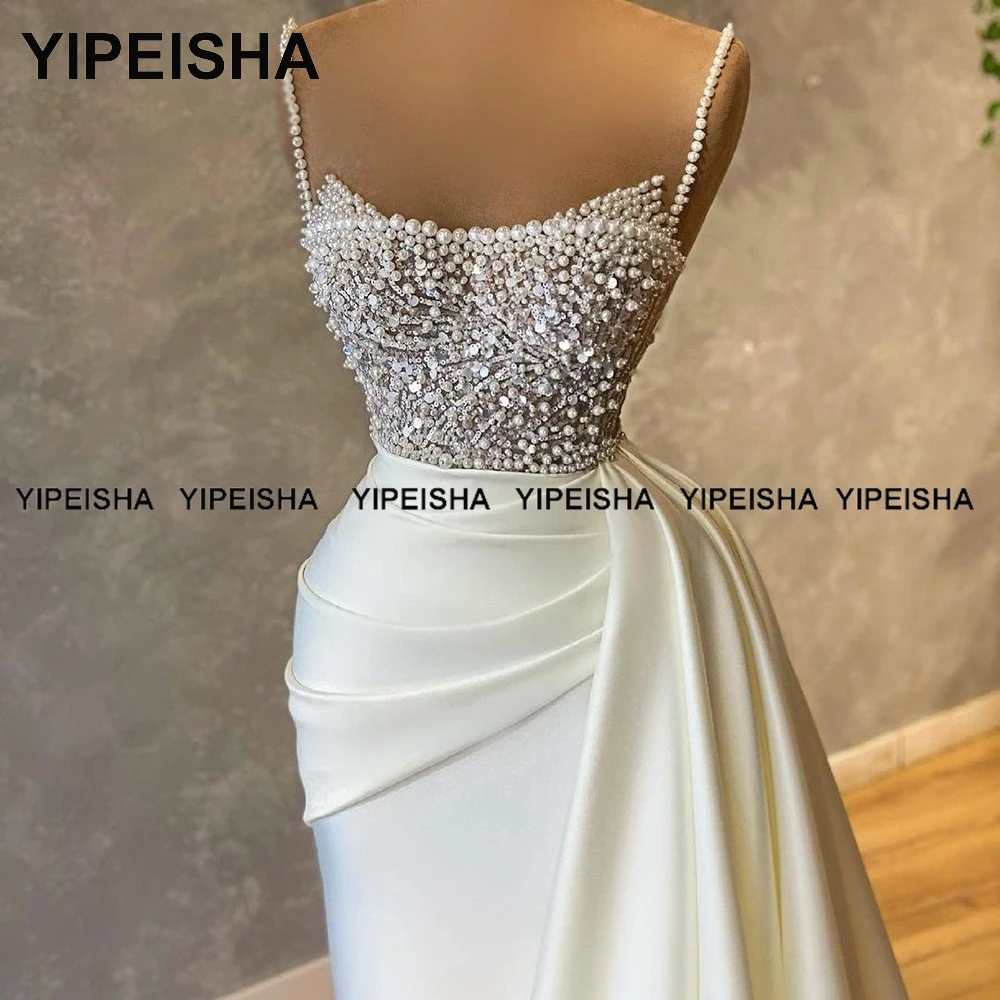 Yipeisha 2023 Mermaid Evening Gown Spaghetti Straps Pearls Prom Dresses Long Vestido de Fiesta Sexy Party Dress Customized