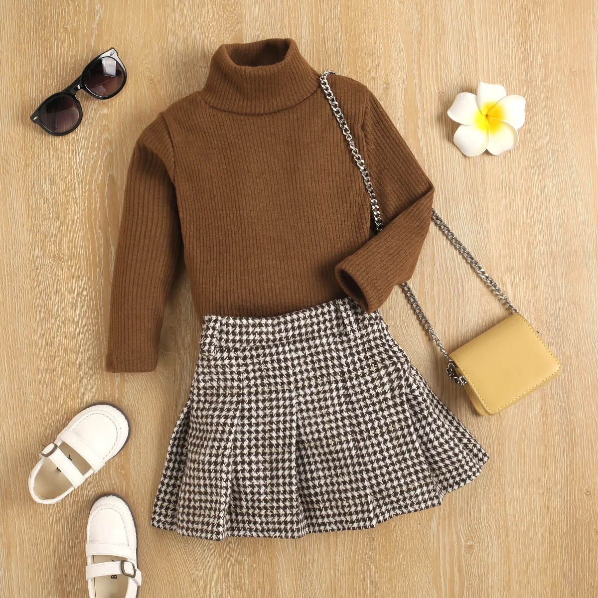 

Winter Girls Clothing Sets Turtleneck Sweater Tops Pleated Plaid Skirts Outfits Warm Suit Toddler Girl Clothes Set Kids Girl Set