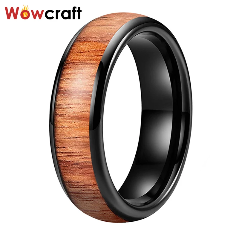 

6mm Black Wedding Band for Men Women Tungsten Carbide Ring with Nature Wood Inlay Comfort Fit Free inside Engraving