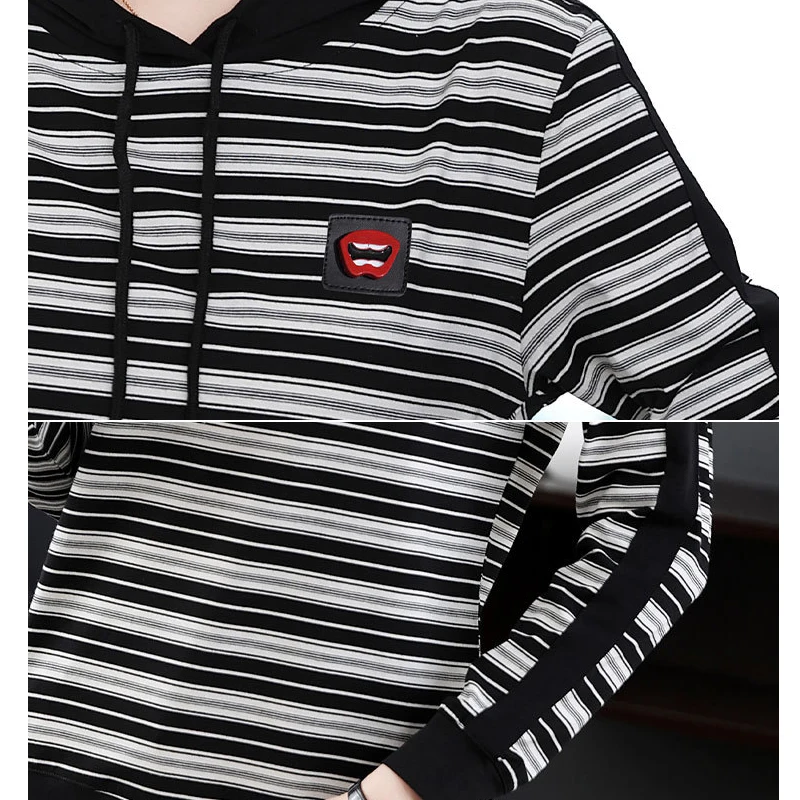 Oder Cotton Spring and Autumn Hoodie Loose Stripe T-shirt Women's 2021 New Pullover Casual Long Sleeve Hoodie