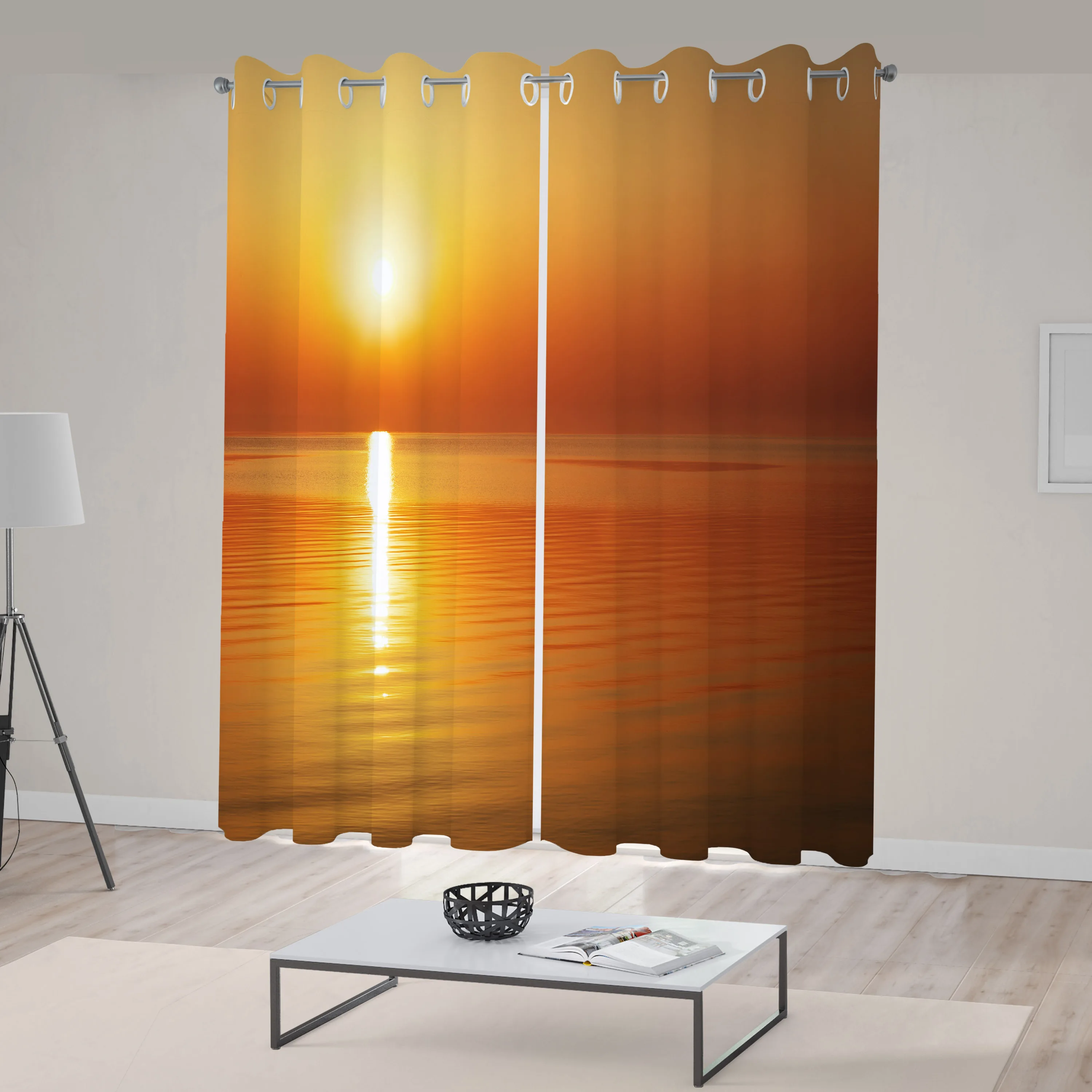 Nature Curtains Horizon Over Sea Idyllic Sunset Paradise Ocean Coastal Charm Fantasy Scene Living Room Bedroom Window Curtain