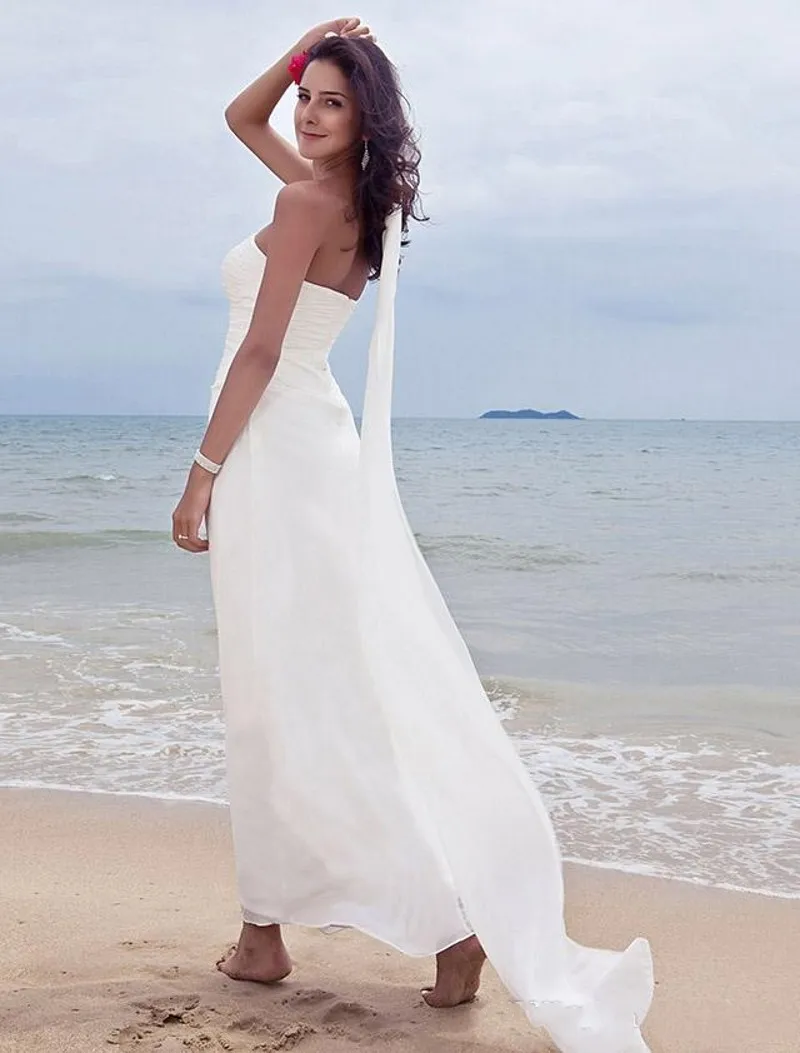 Vestido De novia plisado con espalda descubierta, traje playero De gasa con cuentas y escote Corazón, longitud hasta el tobillo, para verano, 2024