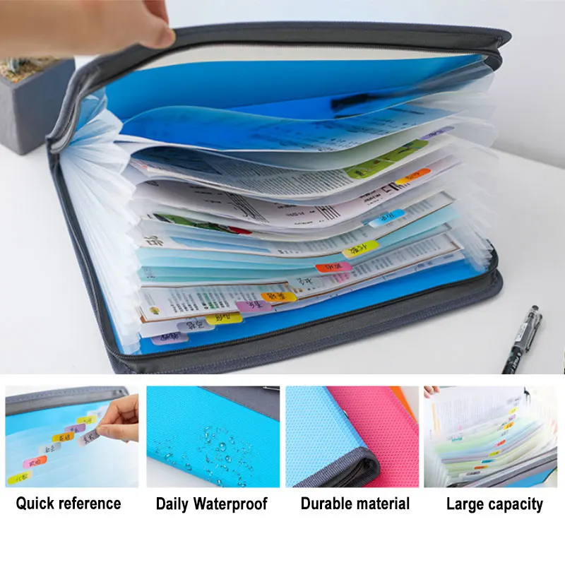 Portefeuille extensible A4 de grande capacité, 13 poches, pochettes de rangement pour documents et documents, support de sac d\'orgue, étui