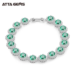 Vintage Real 925 Sterling Silver Emerald Gemstone Lab Diamonds Strand Bracelet for Women Romantic Tennis Chain Charm Bracelets