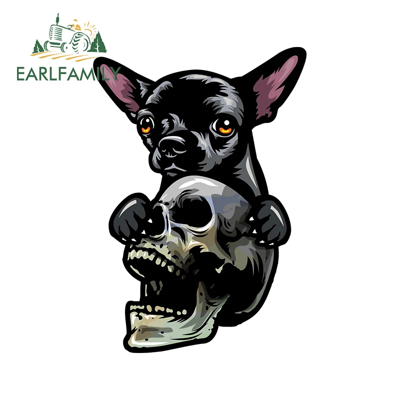 EARLFAMILY 13cm x 9.8cm for Chihuahua Skull Car Stickers Scratch-Proof Creative Decals Motorcycle Windows Decor Car Goods