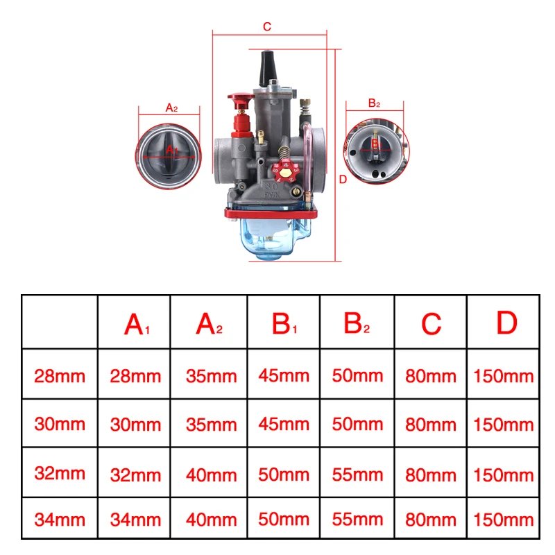 Sclmotos- 28 30mm Keihi PWK Motorcycle Carburedor Carb + 50mm Wind Cup For Honda CG125 CG250 Yamaha JOG DT 125 GY6 Carburateur