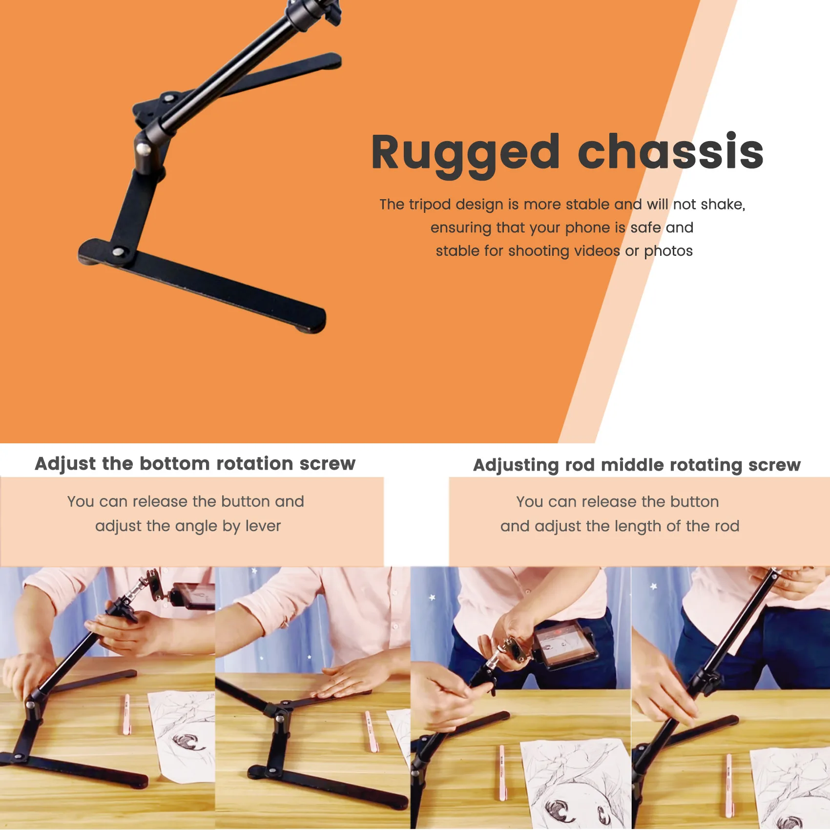 حامل ثلاثي للهاتف الخلوي ، حامل مكتب معدني للهواتف المحمولة ، للتدريس عبر الإنترنت ، حامل لنسخ الصور مع مشبك