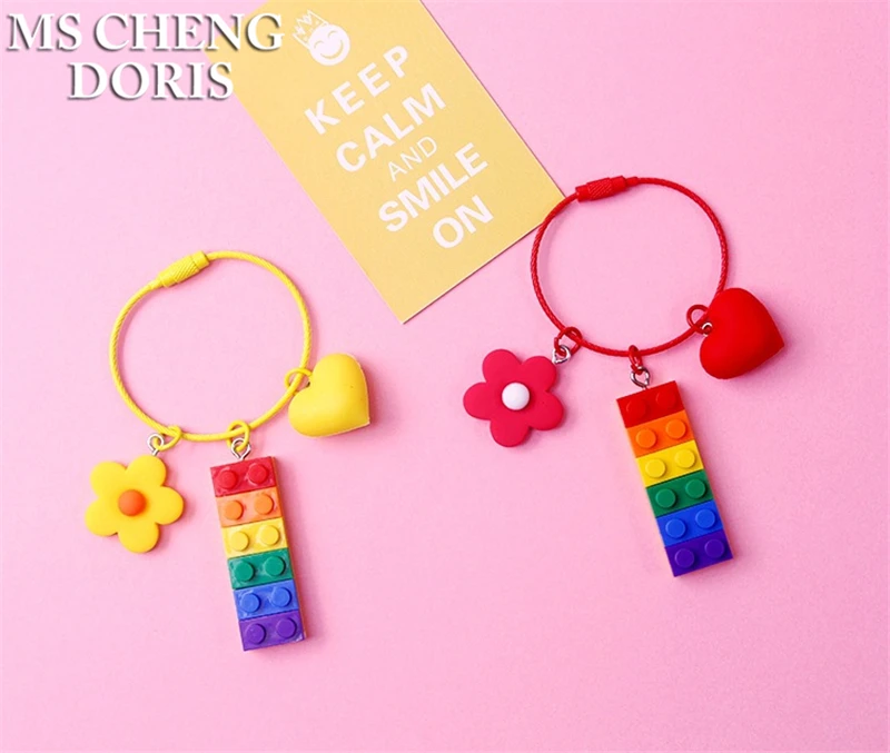Dropship Gummy Rainbow Blocks LGBT Keychain Flatback Resin Pendant Charms Heart Flower Resin Keyring Bag Car Key Chains