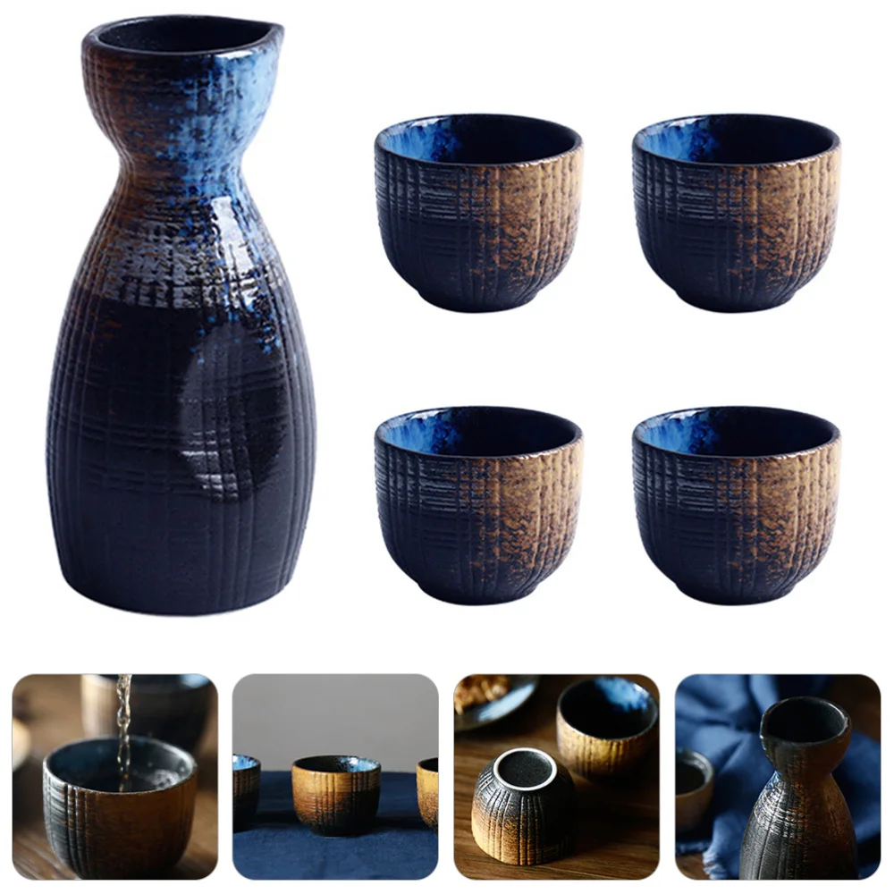 1 Set Exquisite Japanese Style Ceramics Sake Cup Sake Pot Retro Sake Set Japanese Retro Simple Ceramic Sake Cup And Pot Set