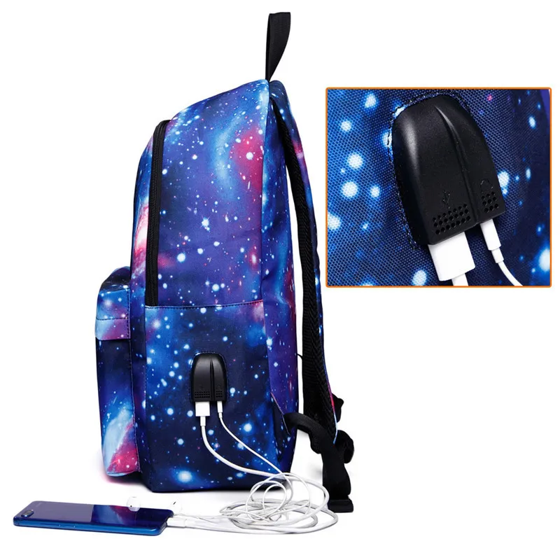 USB Charging School Bag Multicolor Backpack Space Printing Backpacks for Teenager Men Women Starry Sky Backpack mochila mujer