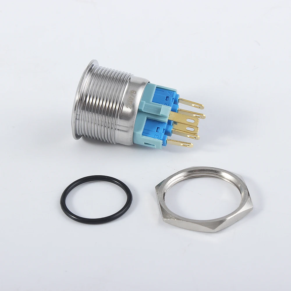 19mm 22mm Metal Power Arrow Brass Push Button Switch Flat Round Illumination Latching Momentary Self-reset 1NO1NC 12V220V Blue