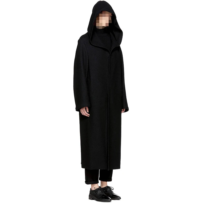 2019 autumn and winter new super long hooded woolen coat thicken woolen coat Europe and the United States over the knee long tid