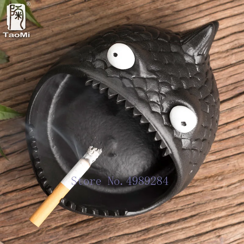 Tao Fan Creative Cute Animal Ceramic Ashtray Piranha Desktop Office Decoration Household Windproof and Fly Ash Car Small Ashtray