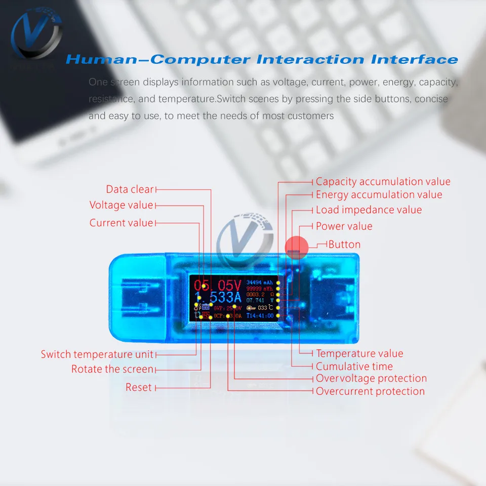 24 in 1 USB Tester QC3.0 Digital Display Voltage Current Capacity Watt Resistance Monitor Quick Charger with PowerOff Protection