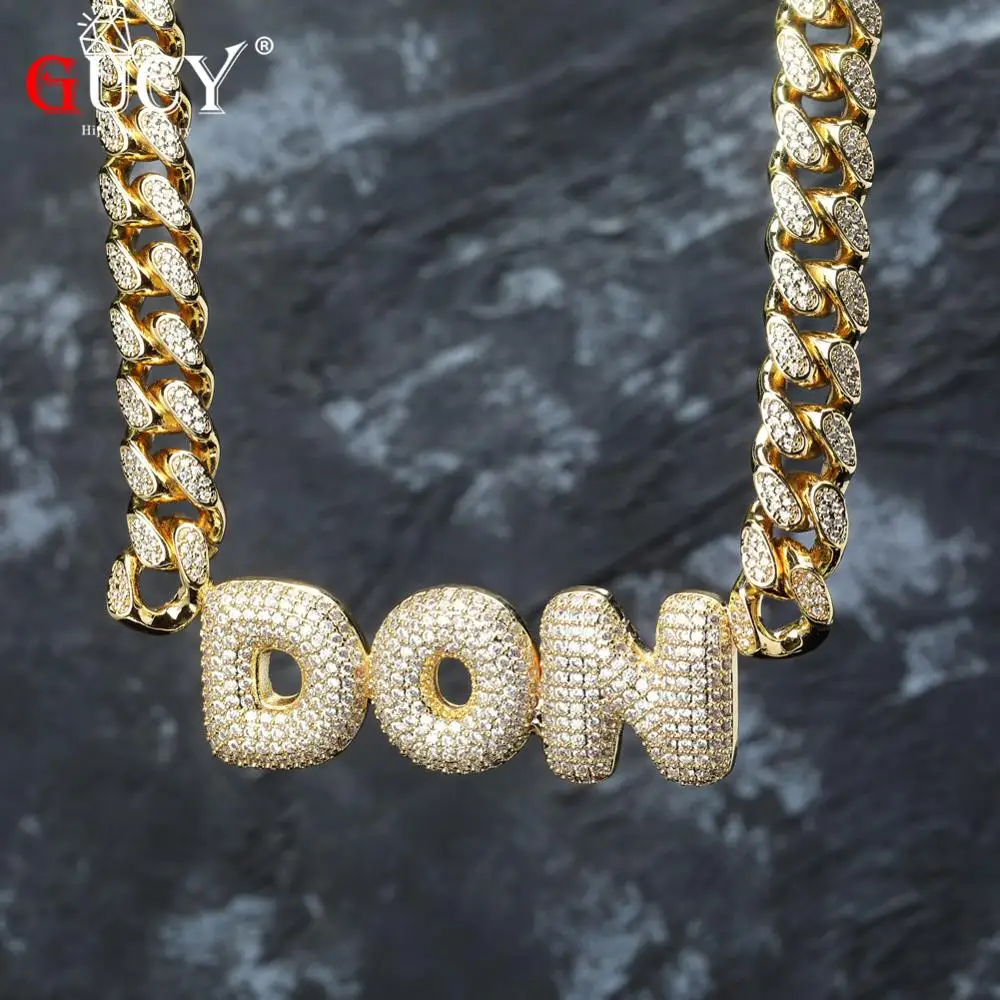 GUCY Custom Name Bubble Letters Pendant & Necklace Charm Men's CZ Hip Hop Jewelry With Tennis Chain FOr Gift