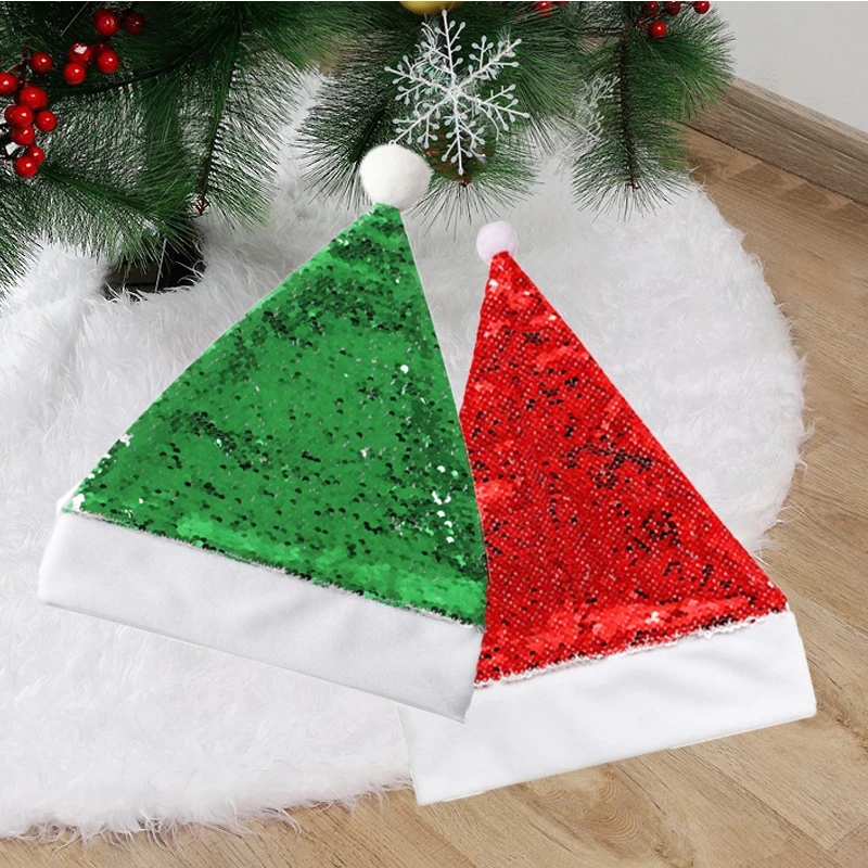 Wholesale Sublimation Glitter Santa Hat Sequin Santa Hat Christmas Santa Claus Costume Christmas Festival Decoration