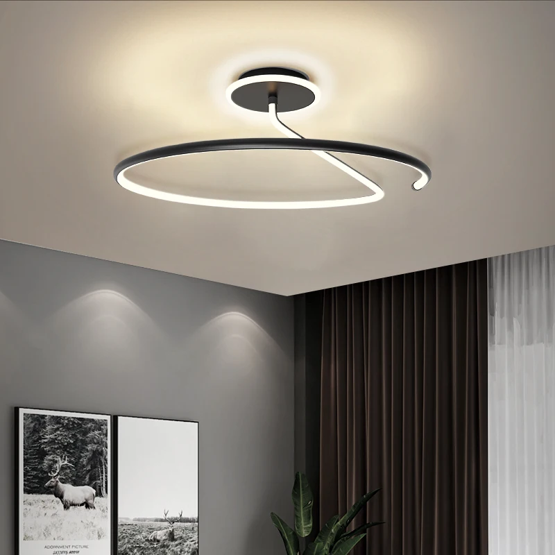 

Home lighting for master bedroom Nordic ceiling lamp new led children's room modern simple black and white room ring strip lamp