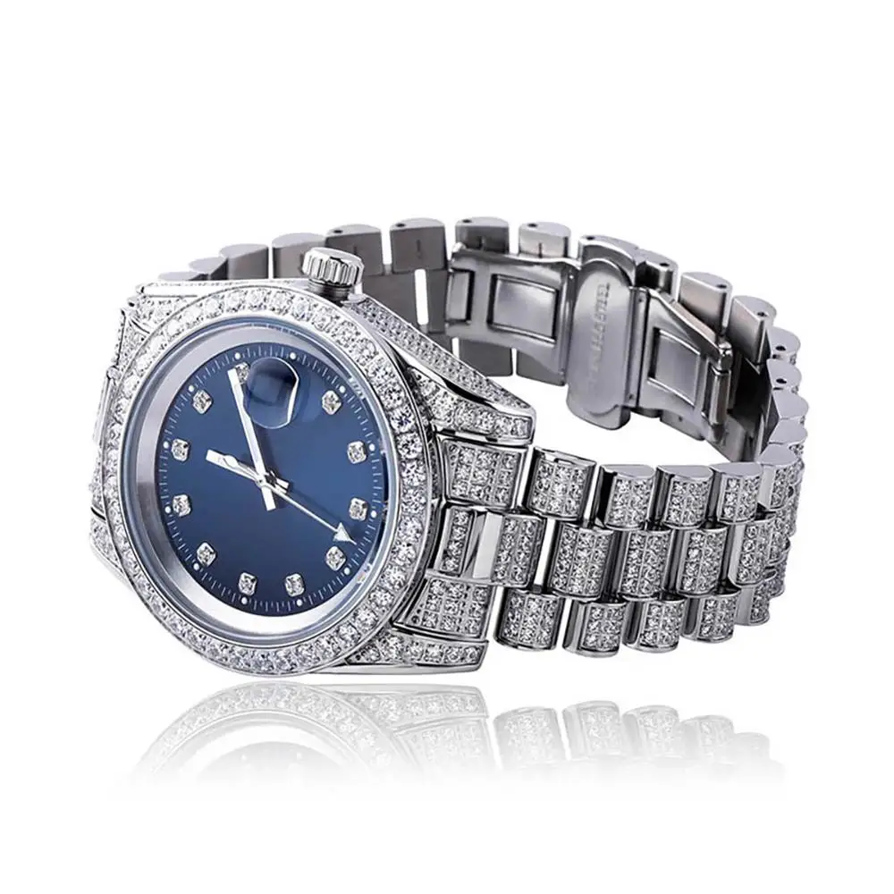 TOPGRILLZ Iced Presidential Mens Watch Luxury 18K White Gold stainless steel  Watch with zirconia