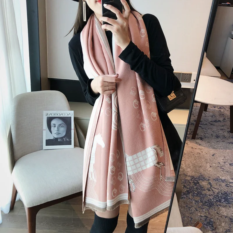 Female Winter Scarf 2023 Design Print Large Size Pashmina Warm Women Shawls and Wraps Thick Stoles