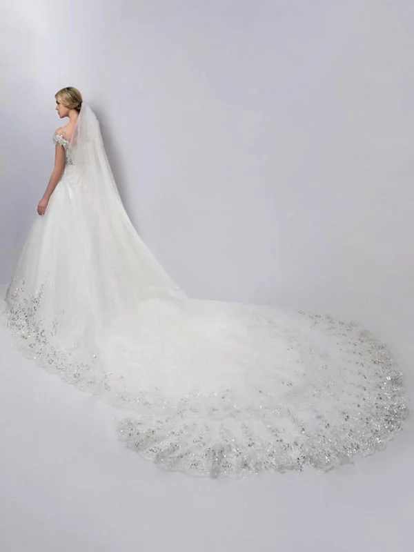 

Wedding Veil One-Tier Tulle Finished Edge Waterfall Bridal Veils