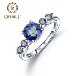 GEM'S BALLET-925 스털링 실버 반지, 내추럴 미스틱 토파즈, 3 스톤 탄생석 웨딩 밴드 반지, 여성용 파인 쥬얼리