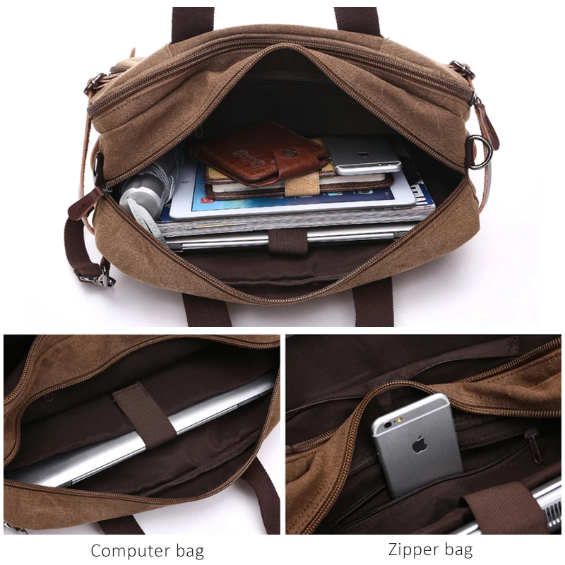 Men Canvas Briefcase Travel Bags Suitcase Classic Messenger Shoulder Bag for men Tote Handbag Big Casual Business Laptop Pocket