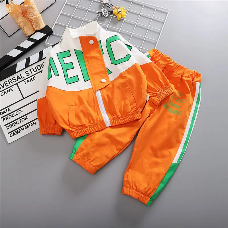 Spring Autumn Children Patchwork Sport Clothes Boys Kids Girls Fashion Outwear Pants 2Pcs/Sets Infants Novelty Letter Tracksuit