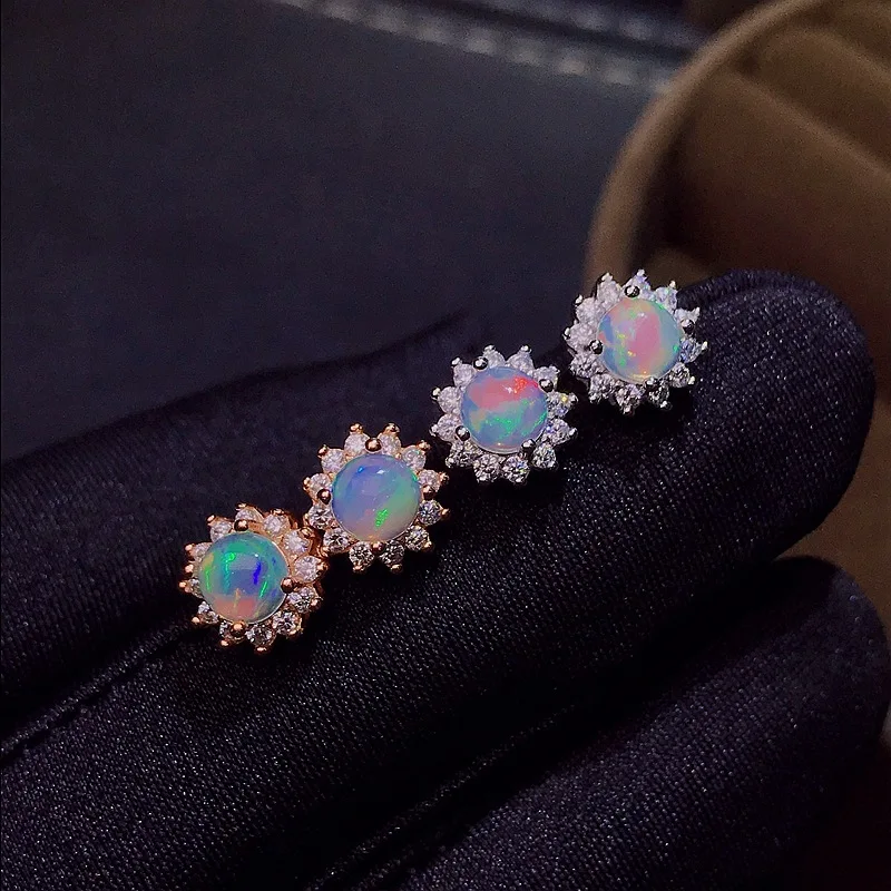 Cute Female 5mm Round natural Opal Jewelry Luxury Wedding Earring Vintage Blue White Green Small Stud Earrings For Women