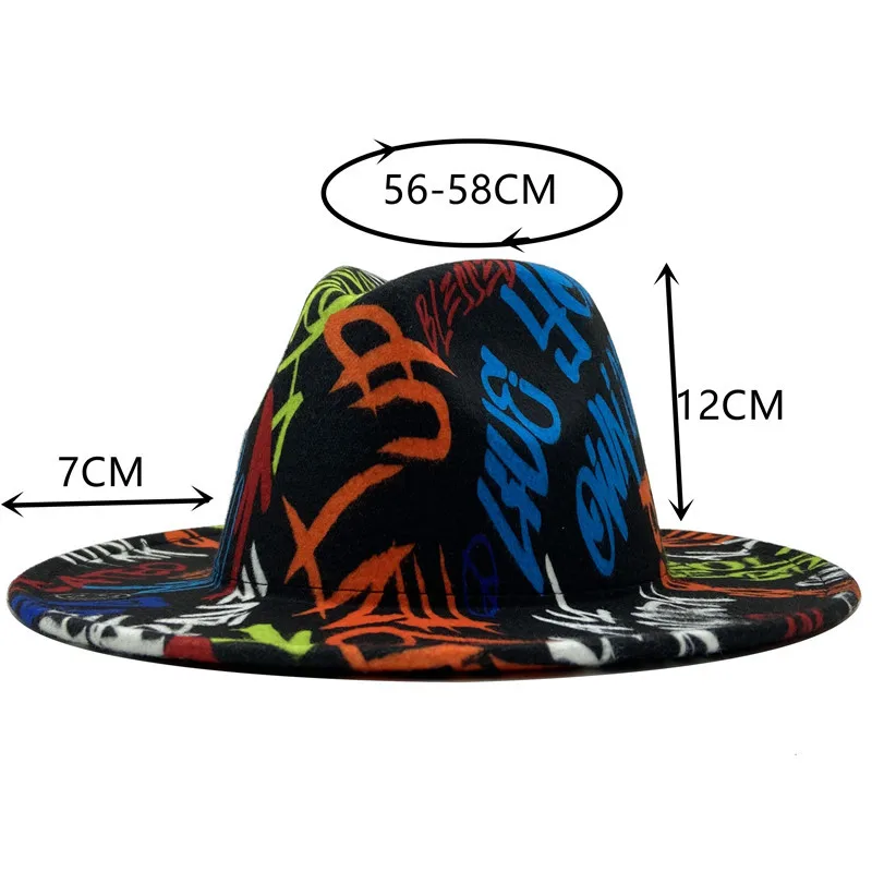 Tie-dye fedora hat wholesale autumn and winter graffiti letters monochrome hat unisex hand-painted felt winter hat шляпа женская